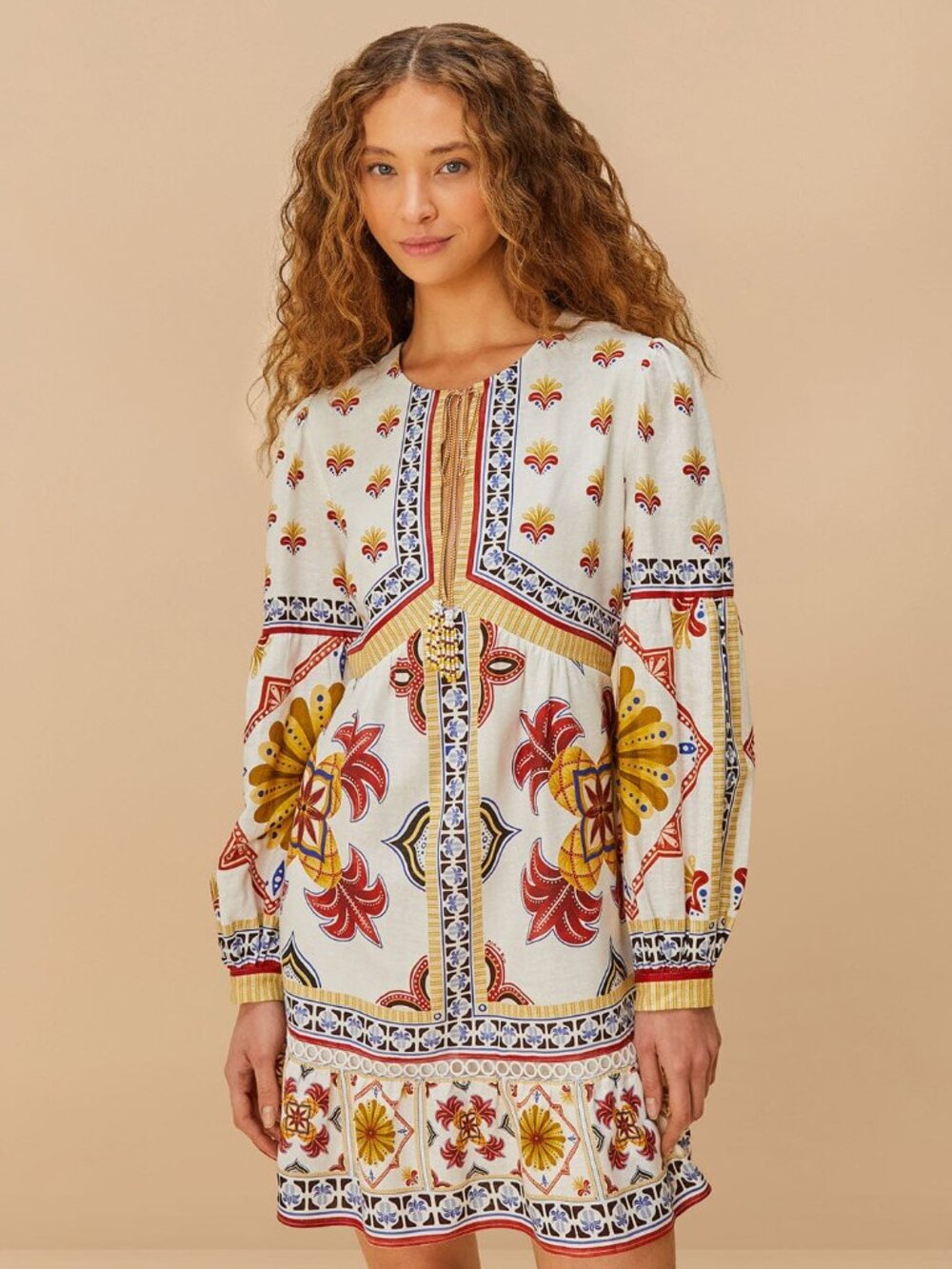 Off-White Marys Tiles LENZING™ ECOVERO™ Euroflax™ Mini Dress